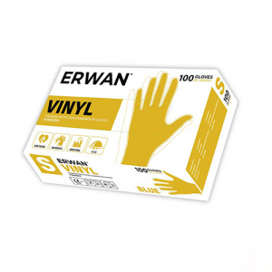 ERWAN™ Vinyl Premium Protection Examination Gloves, 100 Pieces Clear/Blue Powdered